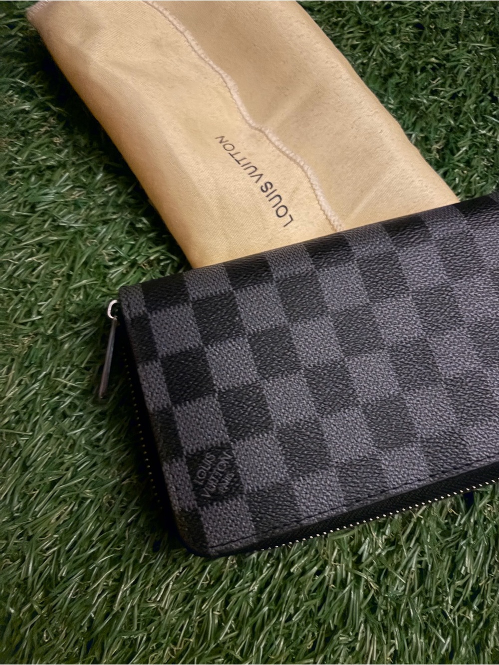 Homemade  checkered Graphite Zip Wallet - Black/Grey